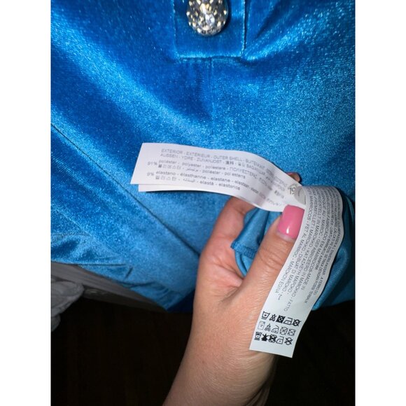 Zara‎ Blue Velvet Spaghetti Strap Midi Dress Size Large Rhinestone Sexy Stretch - Picture 8 of 8